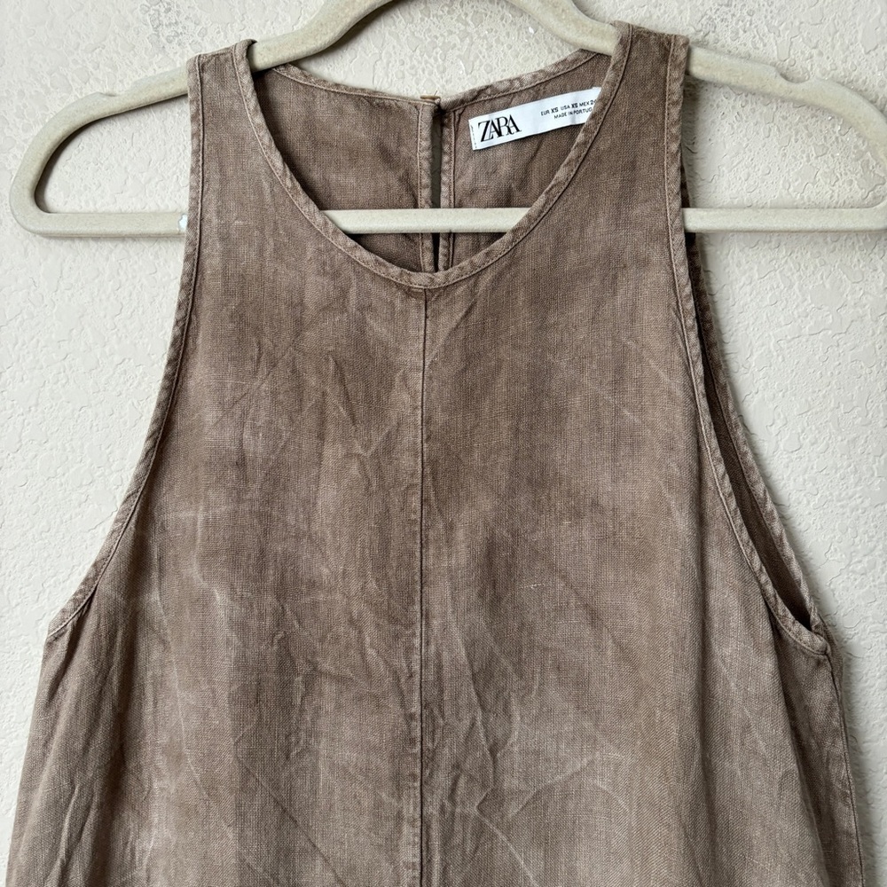 Zara Linen Crinkled Sleeveless Relaxed Mini Dress Boho Neutral Beachy Lagenlook - Picture 4 of 12